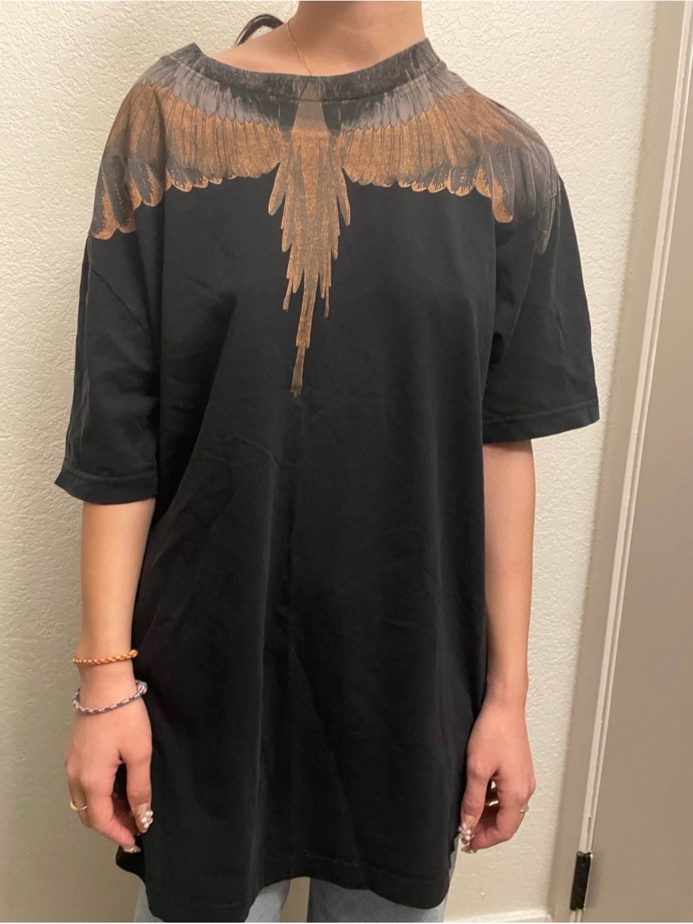 Marcelo Burlon County of Milan Black Tee with Bronze Wing Print